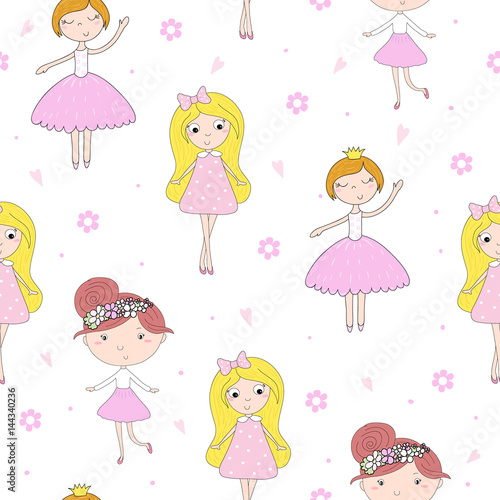 cartoon positive seamless pattern with cute girls © iryna_boiko