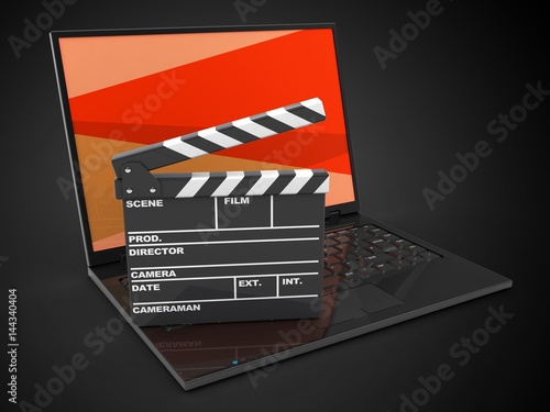 3d laptop computer and film clap photo