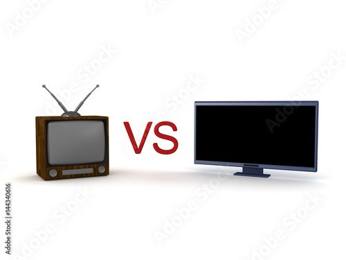 3D illustration of old retro cathode ray tube television and new led lcd HDTV photo