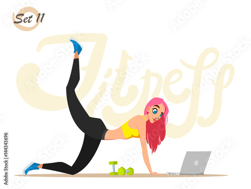 Fitness girl with trainer. Healthy lifestyle. Workout set