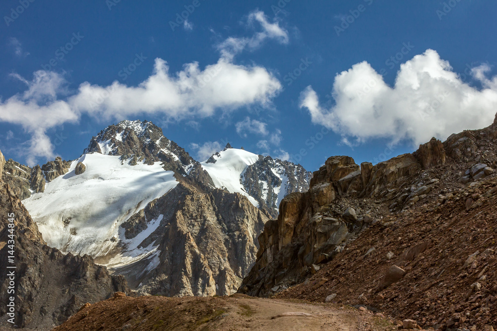 Mountain peaks with glacier. Tien-Shan mountains. Central Asia