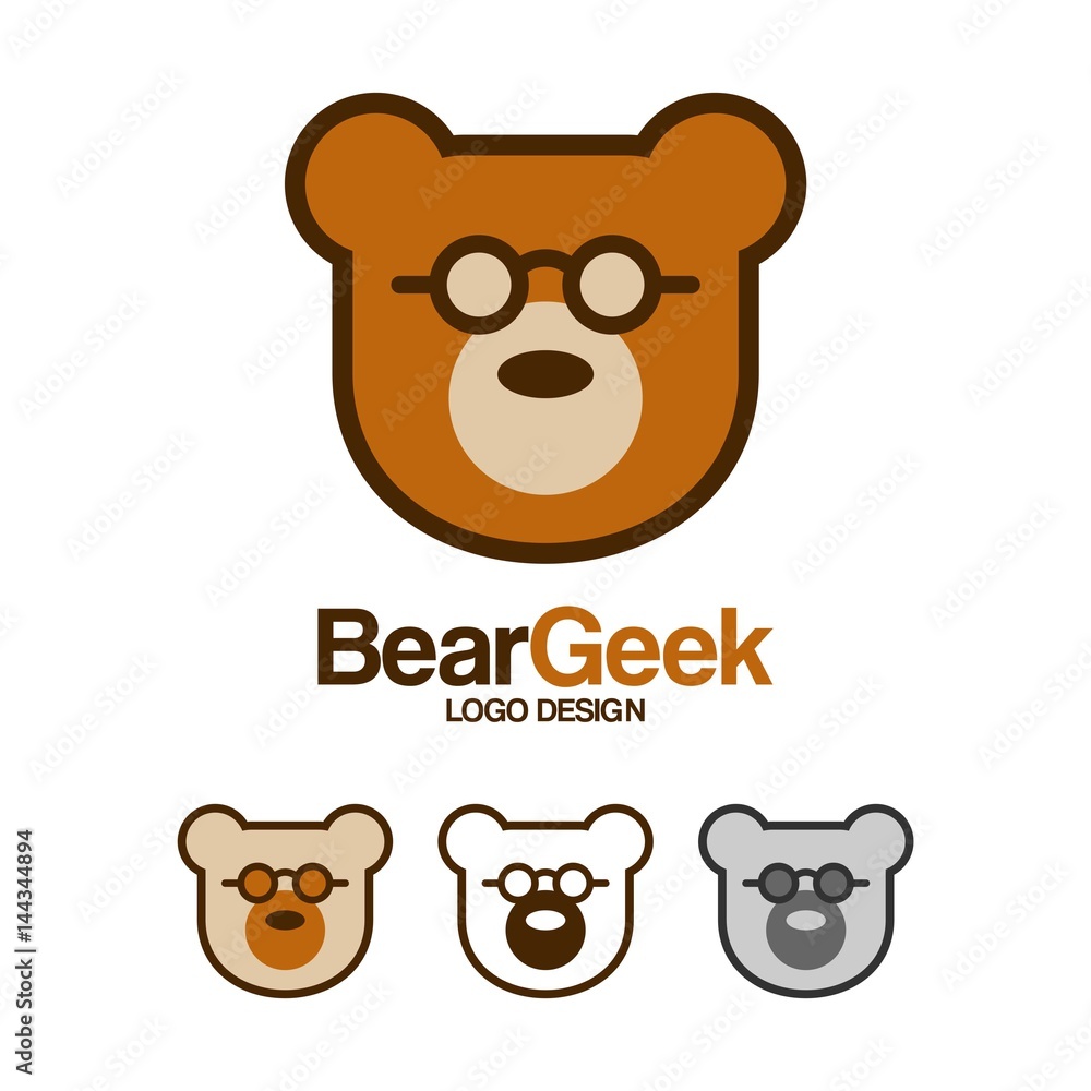 Bear Logo, Bear Geek Logo, Head Bear Logo, Cartoon Bear Design Logo ...