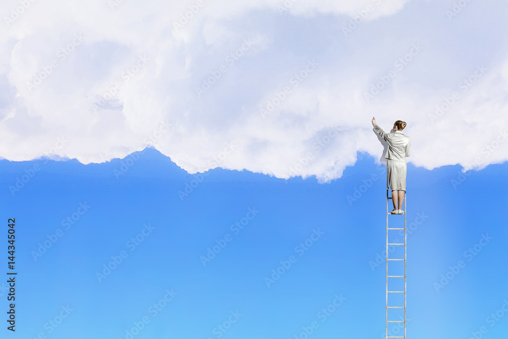 Woman climbing ladder . Mixed media Woman climbing ladder . Mixed media