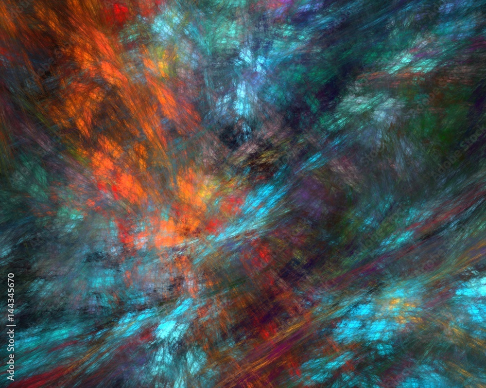 Blue and orange fractal modern background. Futuristic colorful abstract textured background.