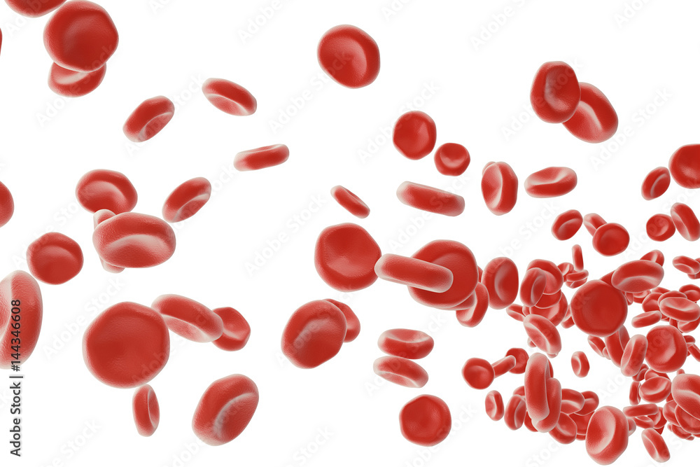Red blood cells: responsible for oxygen carrying over, regulation pH blood, a food and protection of cages of an organism. 3d rendering isolated on white backgorund Red blood cells: responsible for oxygen carrying over, regulation pH blood, a food and protection of cages of an organism. 3d rendering isolated on white backgorund