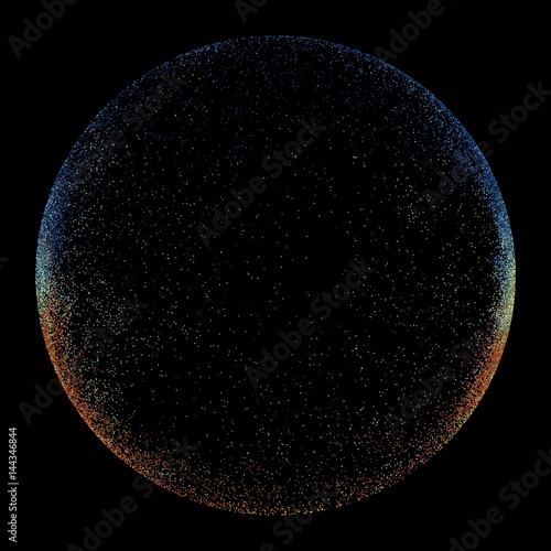 Abstract vector colorful mesh on dark background. Futuristic style card. Elegant background for business presentations. Corrupted point sphere. Chaos aesthetics.