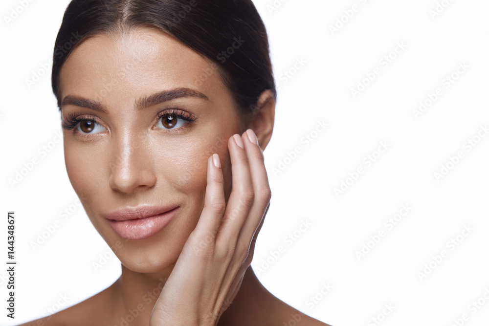 Beautiful Healthy Female With Professional Makeup Touching Skin Beautiful Healthy Female With Professional Makeup Touching Skin