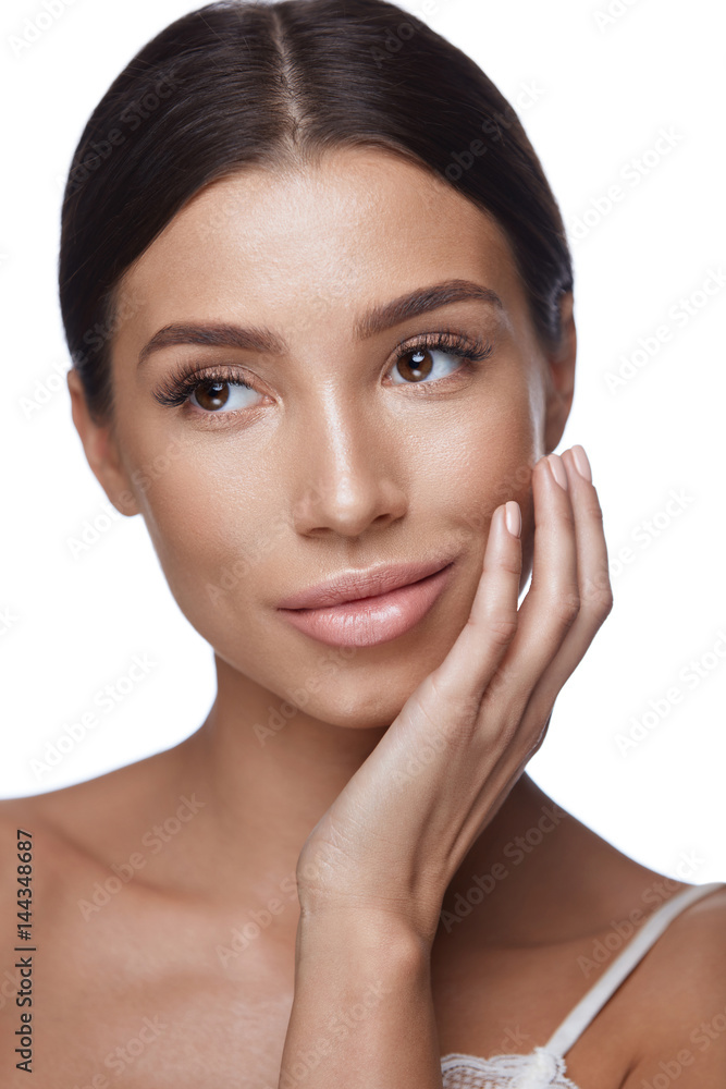 Beautiful Healthy Female With Professional Makeup Touching Skin Beautiful Healthy Female With Professional Makeup Touching Skin