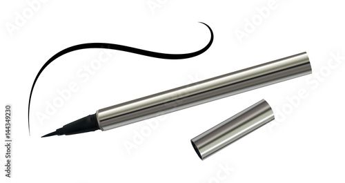 Tela Black Eyeliner in a Chrome Case with Thin Line Isolated