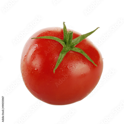 red tomato with water drops isolated on white background