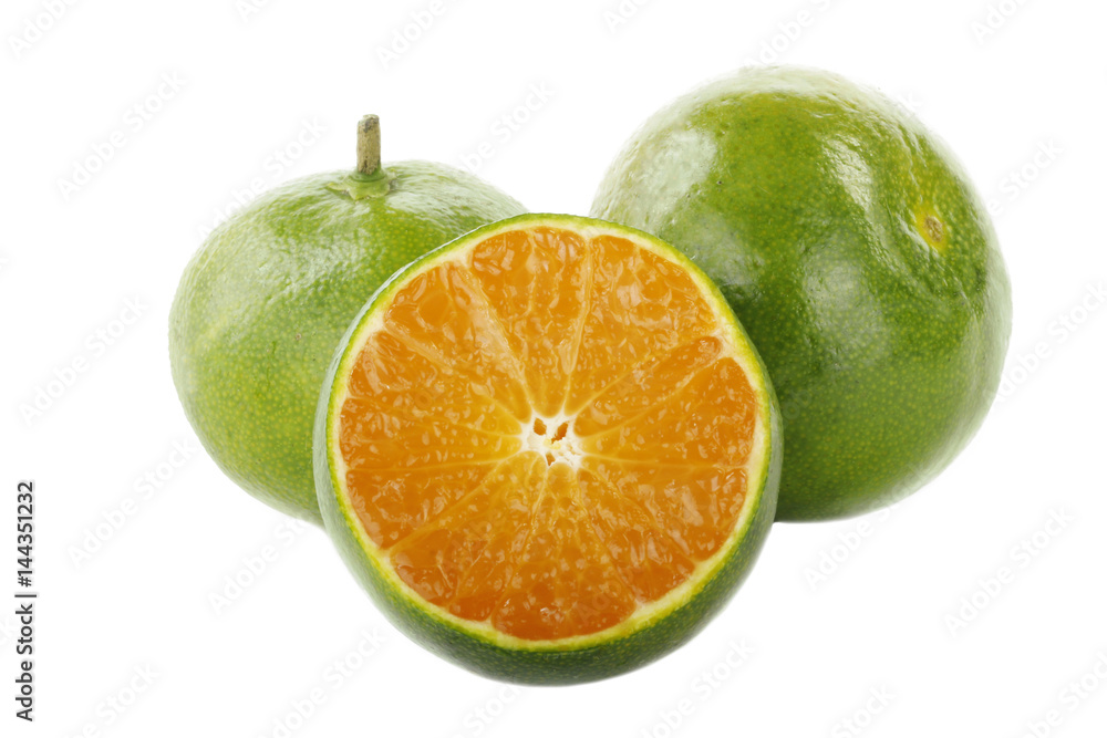 green tangerine slice isolated on white green tangerine slice isolated on white