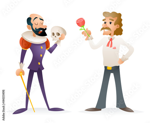 Actor Theater Stage Man Characters Medieval and Modern Icons Cartoon Design Template Vector Illustration