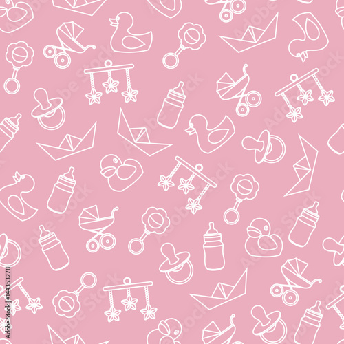 Vector seamless pattern of baby color icons and symbols