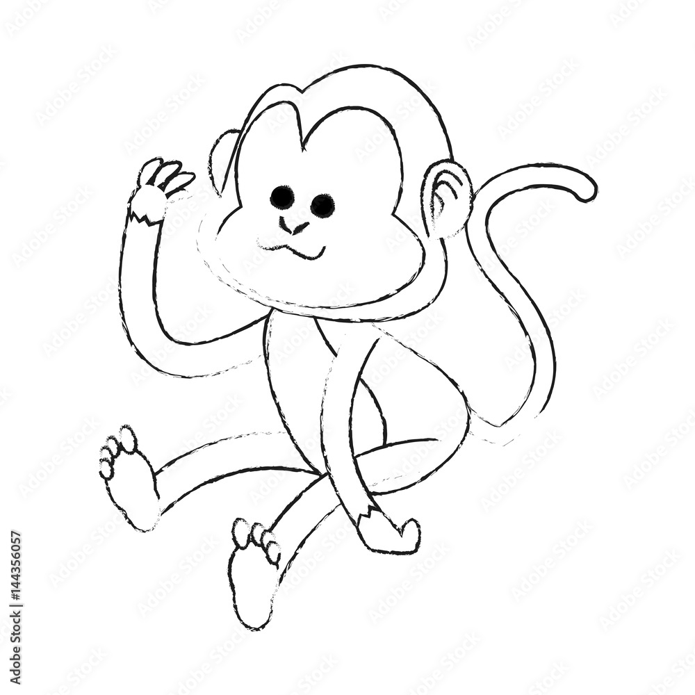 happy playful monkey cartoon icon image vector illustration design black sketch line happy playful monkey cartoon icon image vector illustration design black sketch line