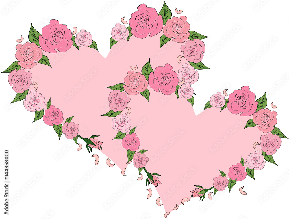 Two gentle hearts framed with roses, wedding Two gentle hearts framed with roses, wedding