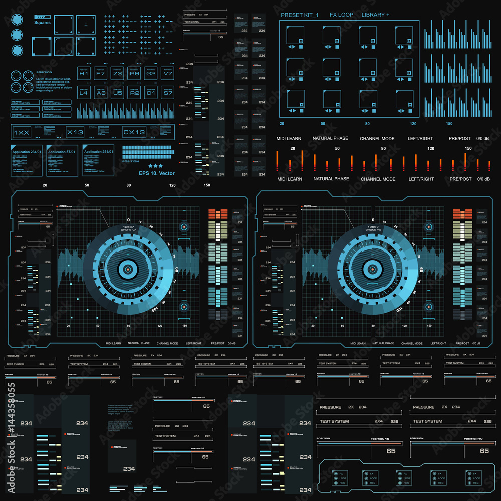 Futuristic blue virtual graphic touch user interface Futuristic blue virtual graphic touch user interface
