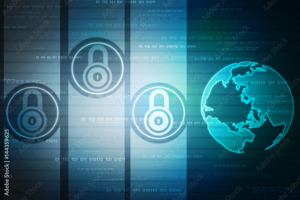 Security concept: Lock on digital screen, contrast, 3d render Security concept: Lock on digital screen, contrast, 3d render