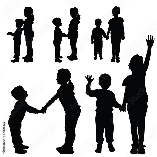 children silhouette happy and cute illustration