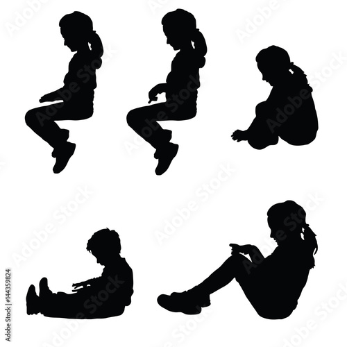 children silhouette sitting happy set illustration