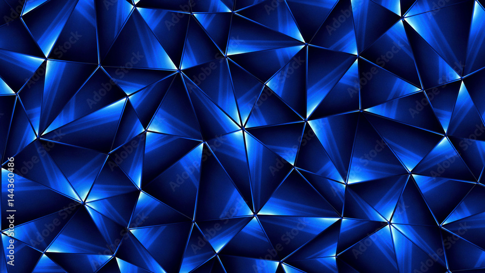 Obraz premium Colored abstract geometric background. 3D illustration..Polygonal glossy surface. Glowing structure.