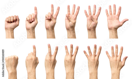 Male hands counting from zero to five isolated