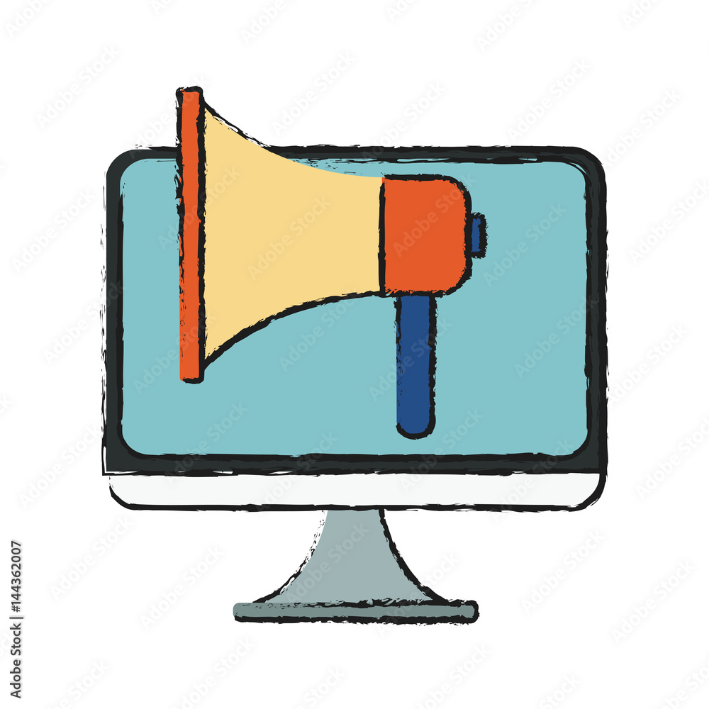Computer Megaphone Icon computer with loudspeaker or megaphone icon image vector illustration ...