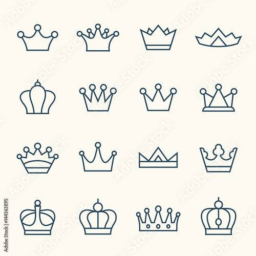 Crown line icon set