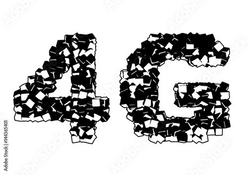  4g technology of mobile communication contour lettering vector.