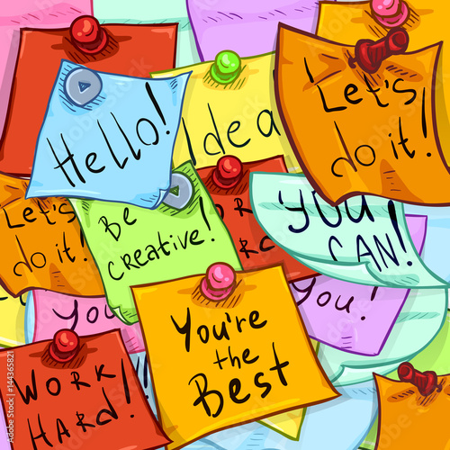 Vector Cartoon Background of Color Office Stickers