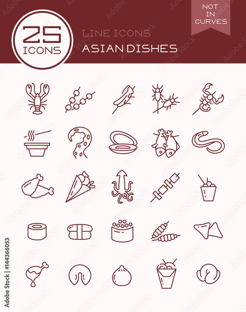 Line icons Asian dishes