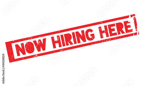 Now Hiring Here rubber stamp. Grunge design with dust scratches. Effects can be easily removed for a clean, crisp look. Color is easily changed.