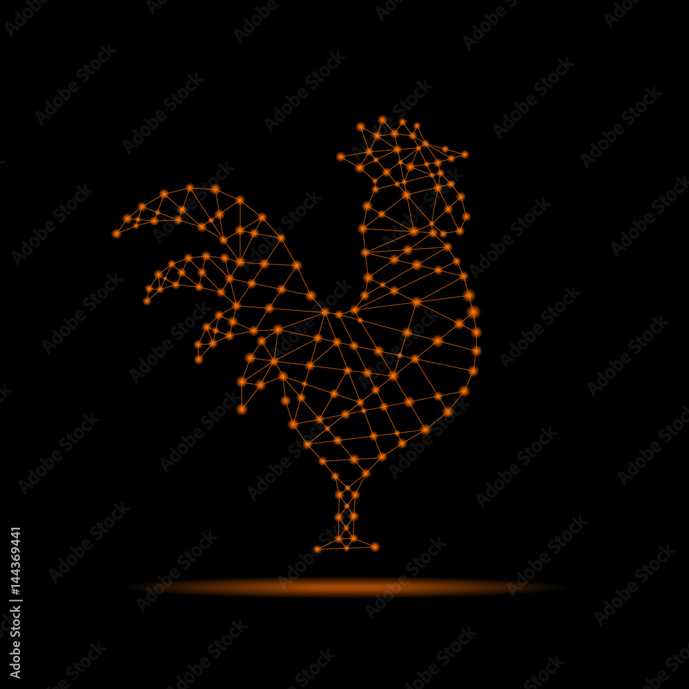 Rooster. Abstract rooster. Vector illustration on a black background