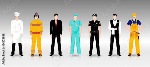 People of different professions in working clothes in full growth