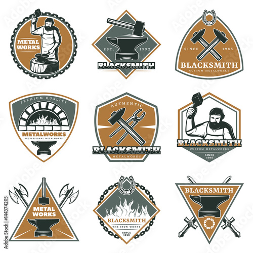 Colorful Vintage Metalworks Labels Set