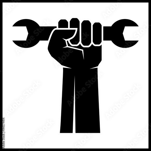 fist revolution symbol with wrench, vector icon. Vector illustration