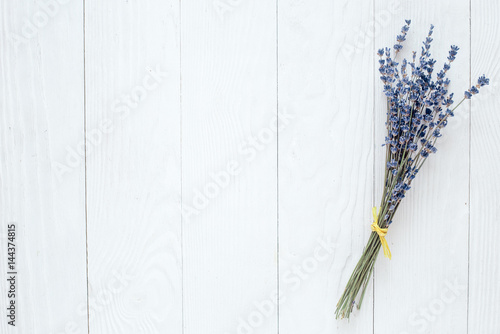 lavender bouquet mock up on white desk background top view