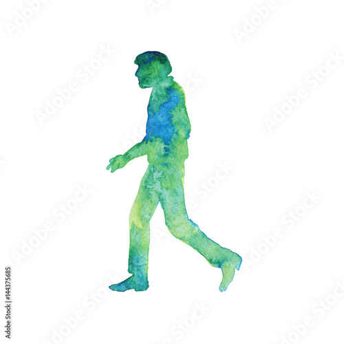 Watercolor silhouette of man. Hand drawn abstract portrait. Painting gradient illustration on white background