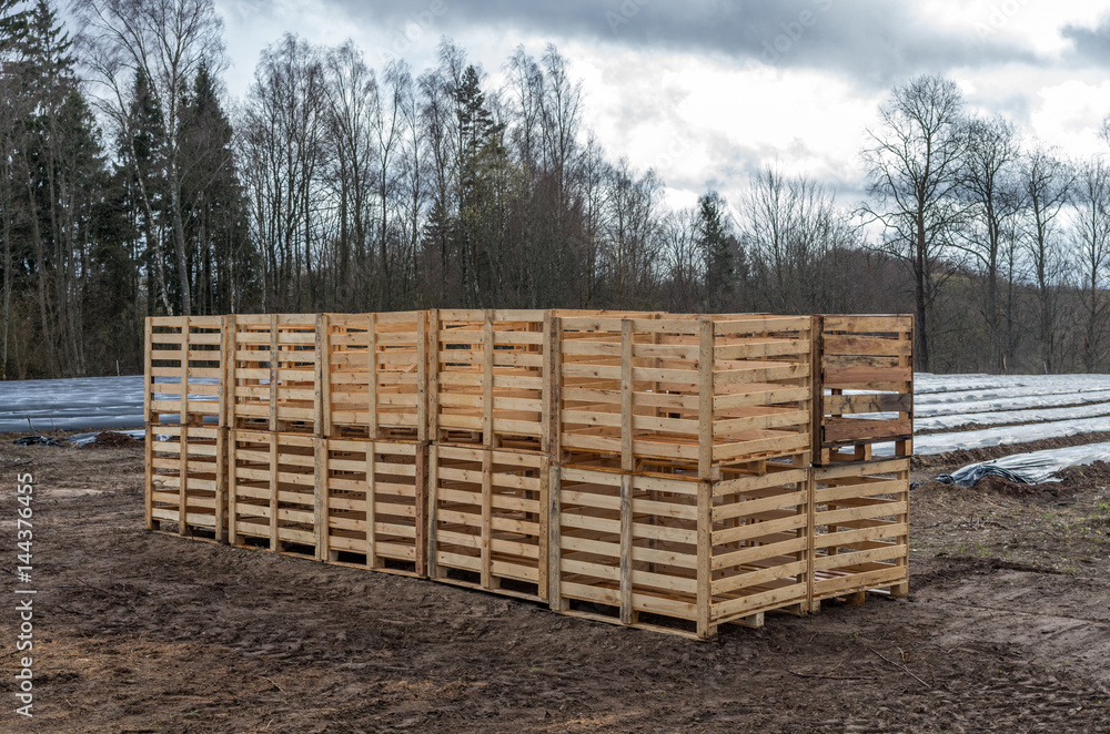 Empty wooden boxes