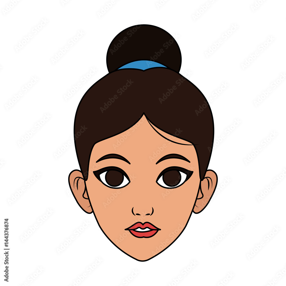Fototapeta premium face of pretty woman with hair in high bun icon image vector illustration design