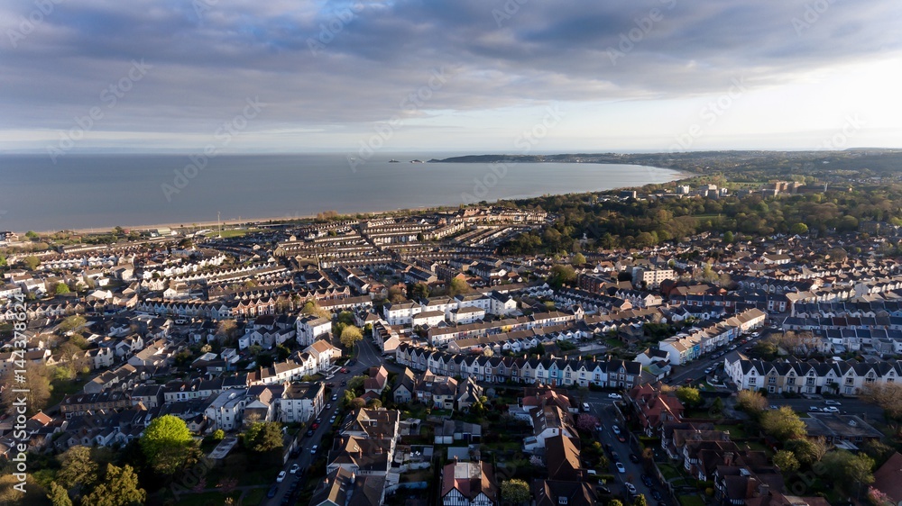 Editorial SWANSEA, UK - APRIL 13, 2017: A view of Swansea West and the Bay area towards the Mumbles looking from Cwmdonkin Park in the Uplands area