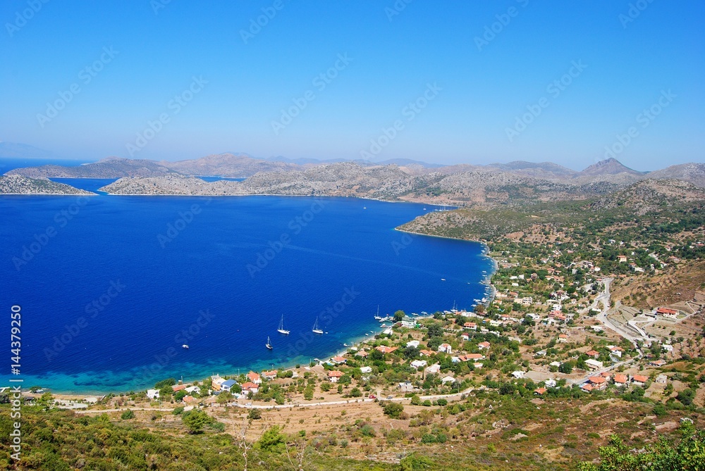 View over Sogut and Saranda on Bozburun peninsula near Marmaris resort town in Turkey.