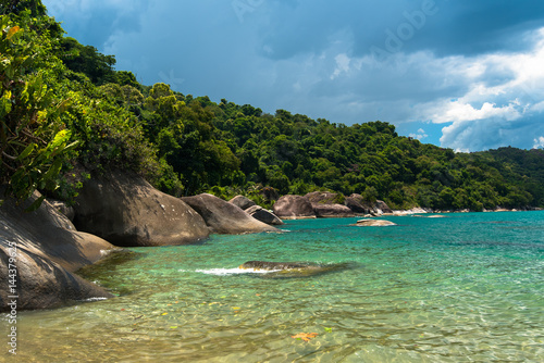 Empty Tropical Beach with Rocks Along the Coast, Near Angra dos Reis, Brazil