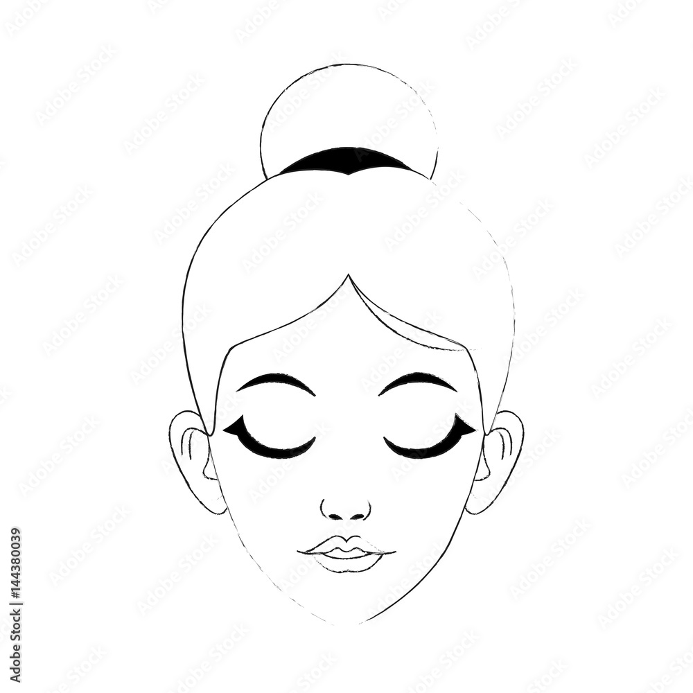 face of pretty woman with hair in high bun and closed eyes  icon image vector illustration design 