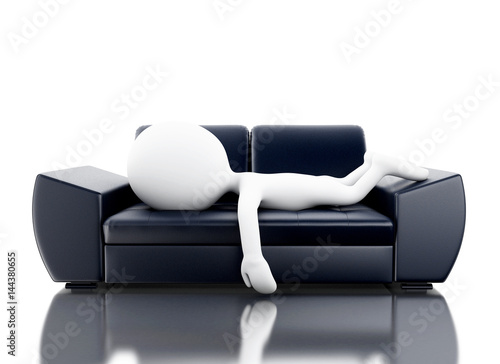 3d White people relaxed on couch.