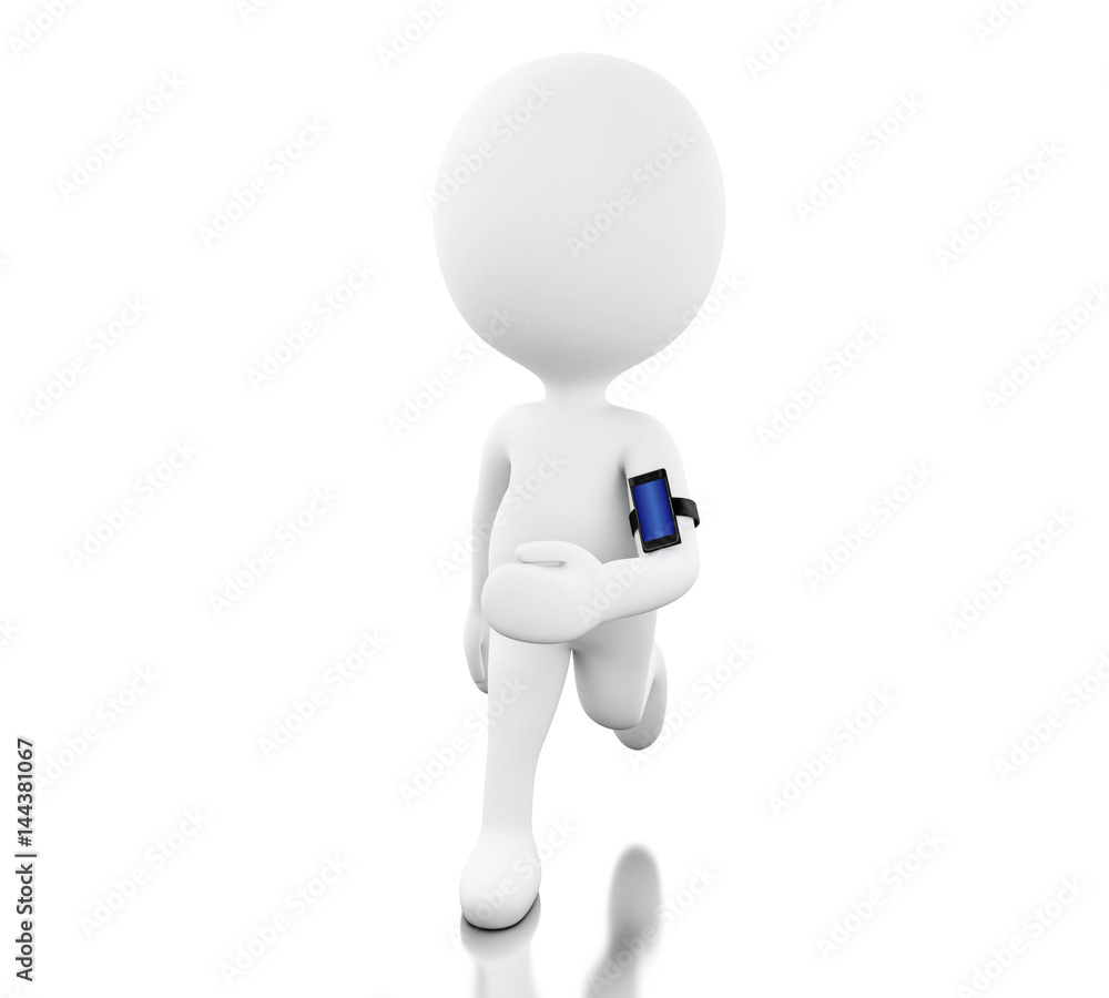 3d White person jogging with a mobile phone 3d White person jogging with a mobile phone