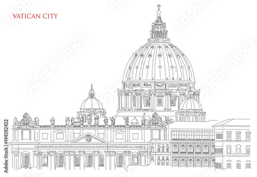 Fényképezés Vatican minimal vector illustration on white background, view of Saint Peters ba