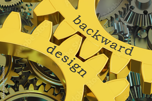 backward design concept on the gearwheels, 3D rendering