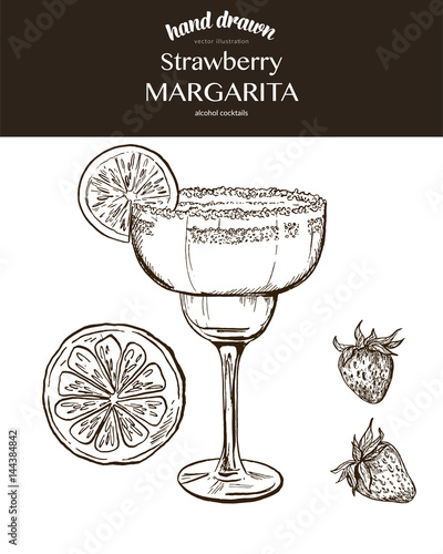 Strawberry Margarita. Vector sketch illustration 