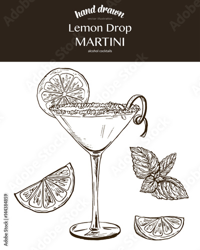 Lemon Drop Martini. Vector sketch illustration