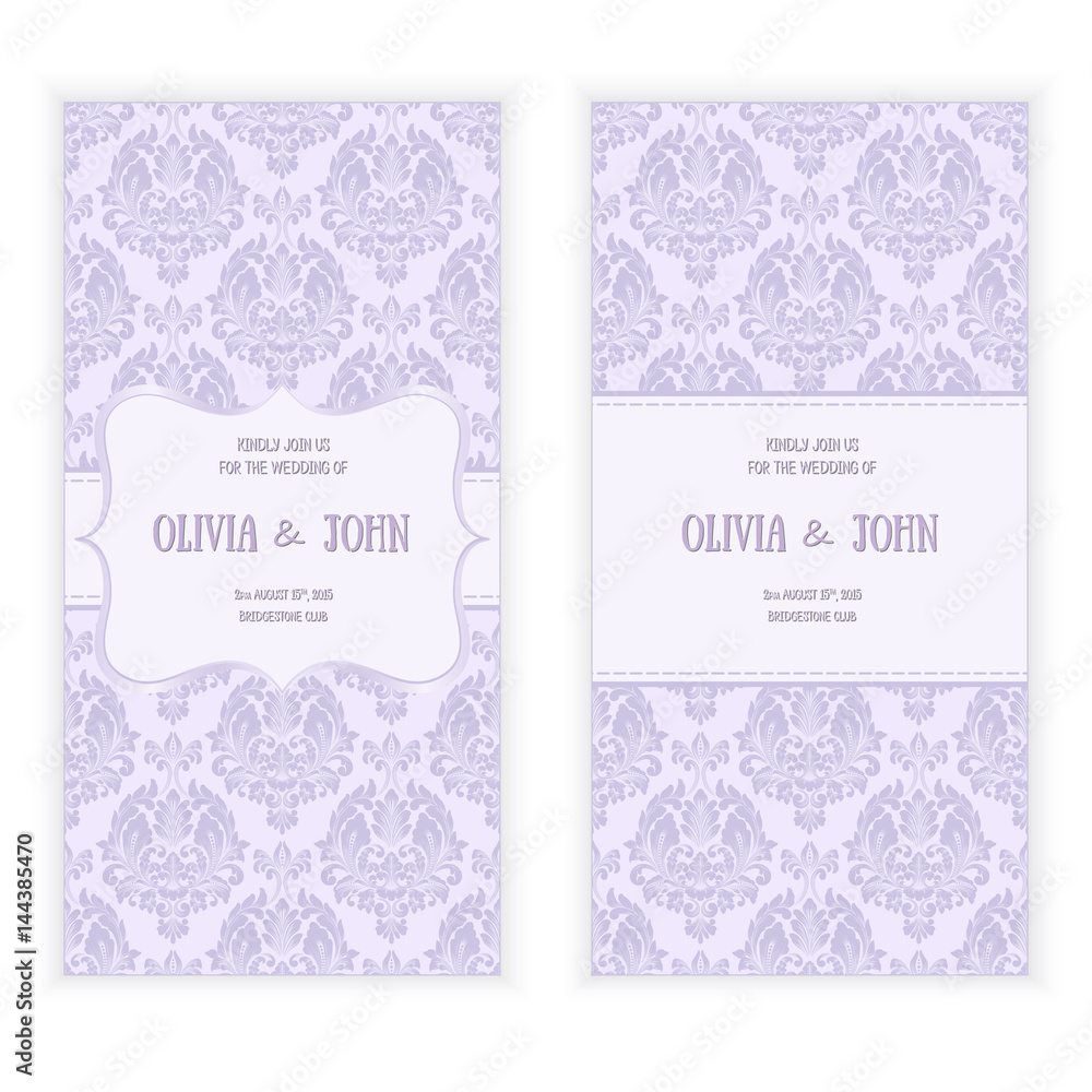 Vector invitation, cards or wedding card with damask background and elegant floral elements. Arabesque style design. Elegant floral abstract ornaments. Design element. eps10 Vector invitation, cards or wedding card with damask background and elegant floral elements. Arabesque style design. Elegant floral abstract ornaments. Design element. eps10